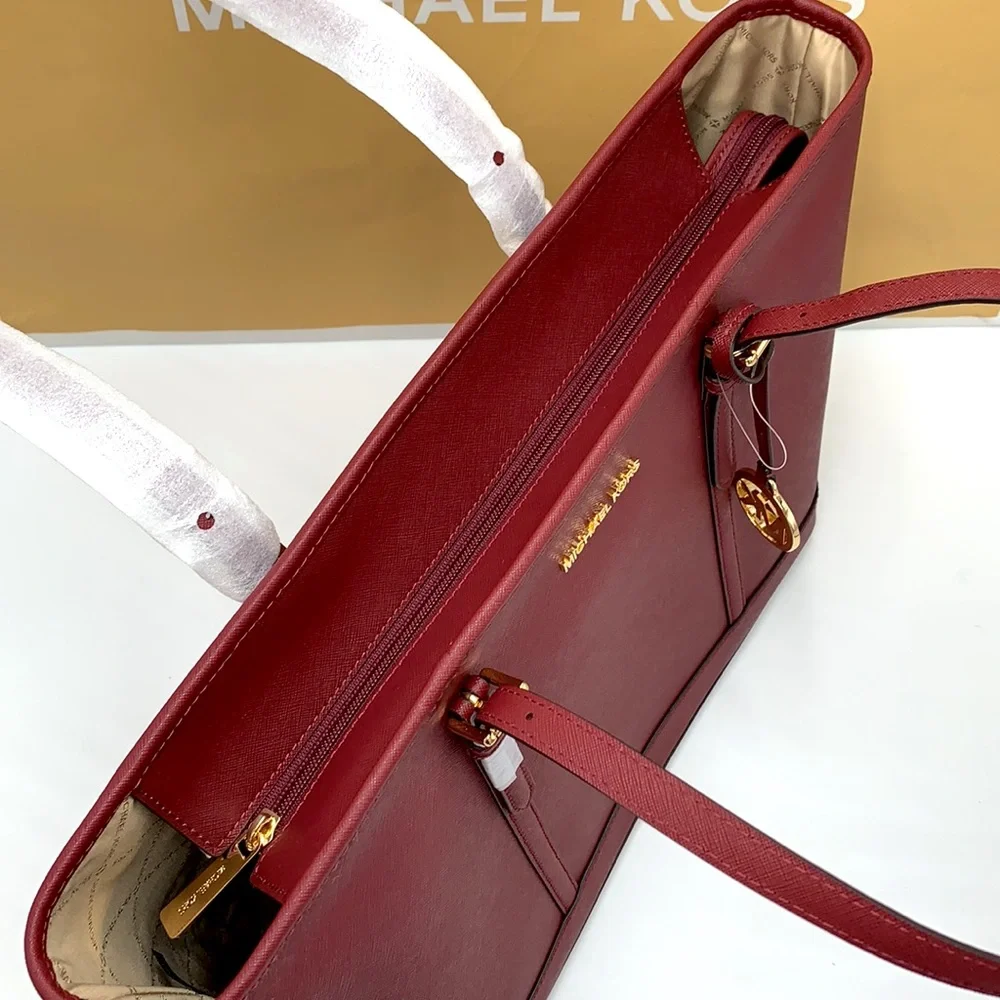 MICHAEL KORS 
Large Top Zip Shoulder Saffiano Leather Tote Bag Dark Cherry - Picture 7 of 15